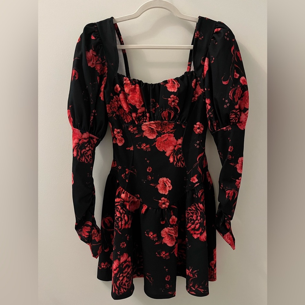 Floral Black and Red Women's Dress